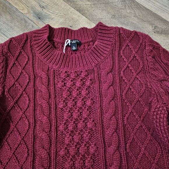 TALBOTS Sweater PS Cable Knit Cotton Wool Blend Long Sleeve Pullover Maroon - Picture 4 of 8